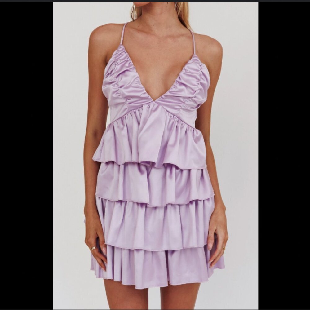 Selfie Leslie | Purple Heavenly Bliss Ruffle Mini Dress Lilac Size Small NWT